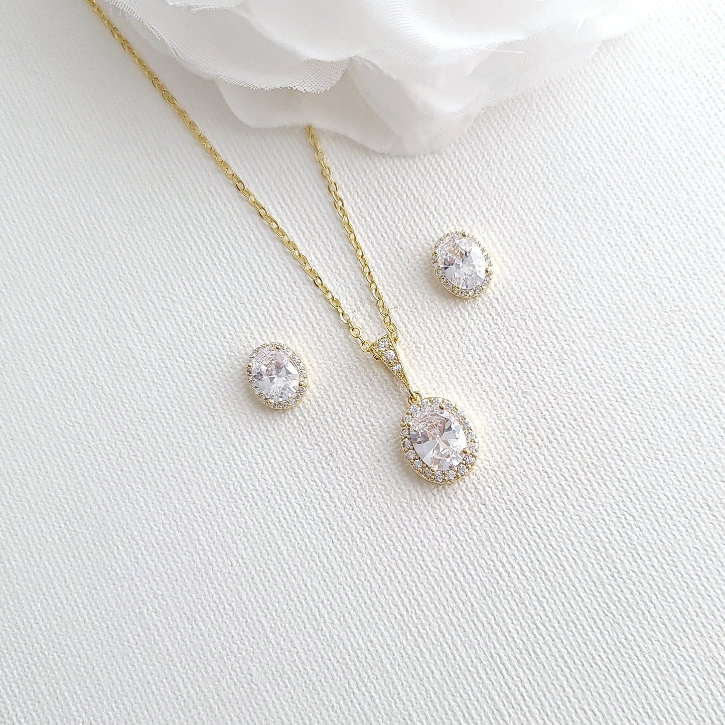 Brides & Bridesmaids Oval Stud Earrings and Necklace Set-Emily