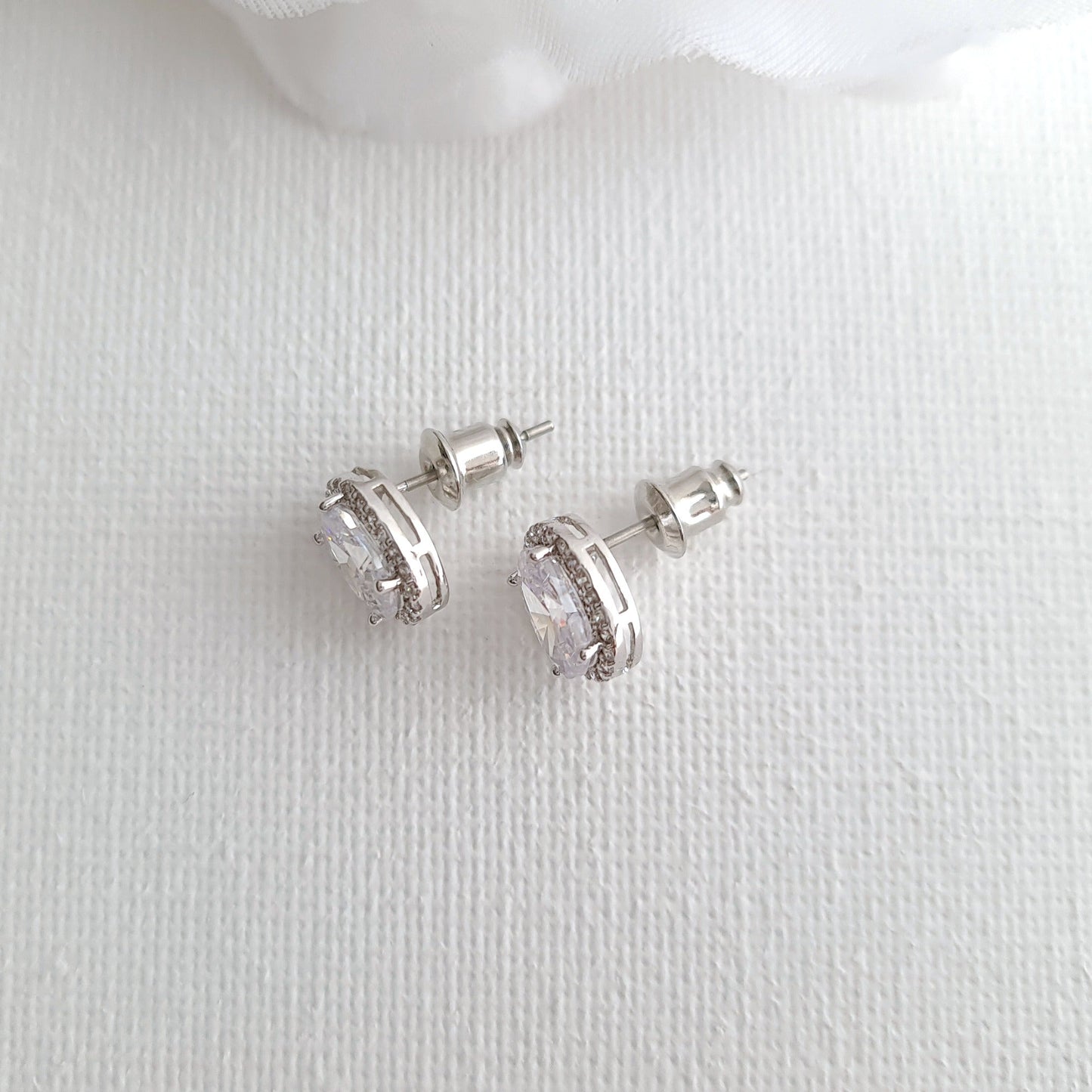 Oval CZ Studs for Brides and Bridesmaids-Emily