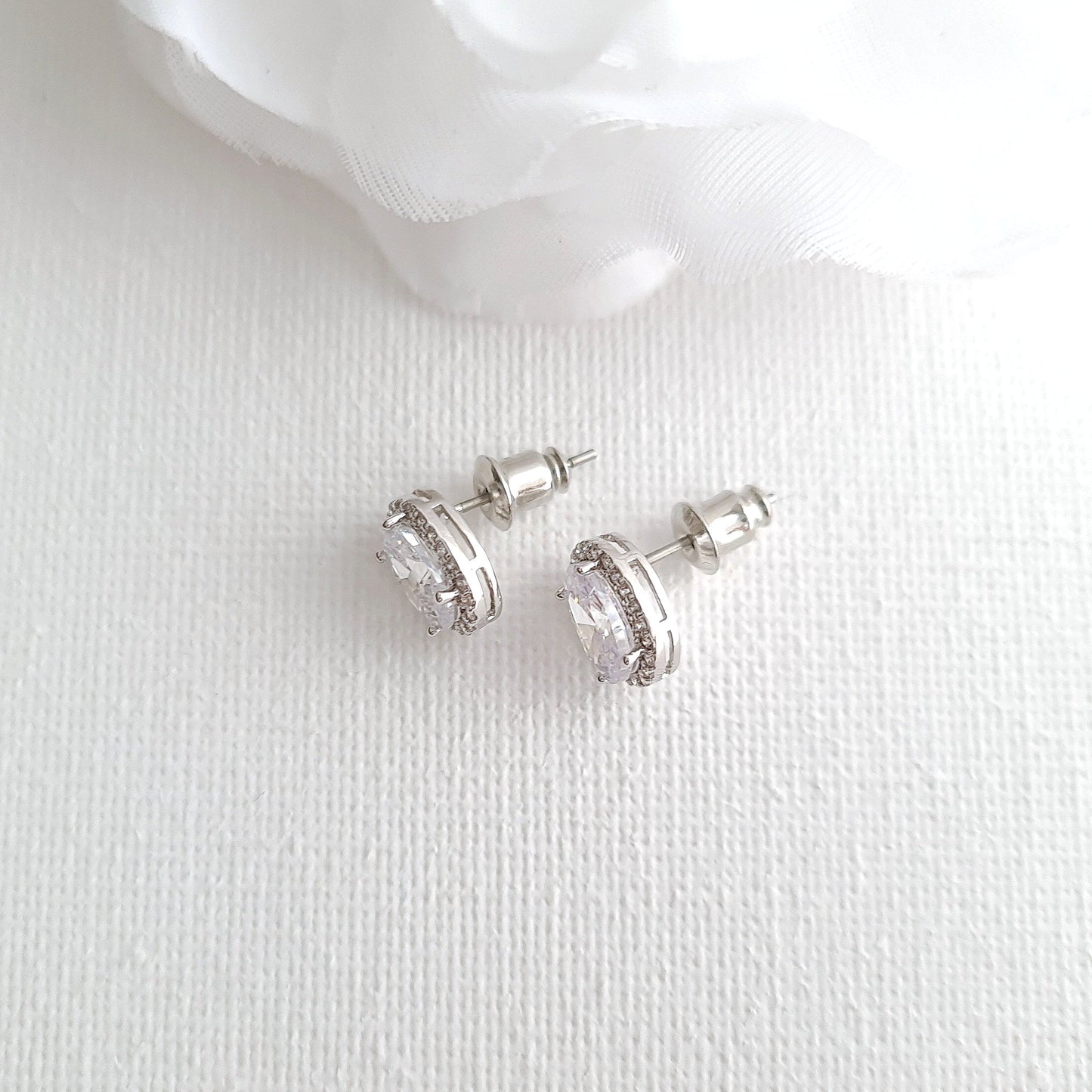 Brides & Bridesmaids Oval Stud Earrings and Necklace Set-Emily