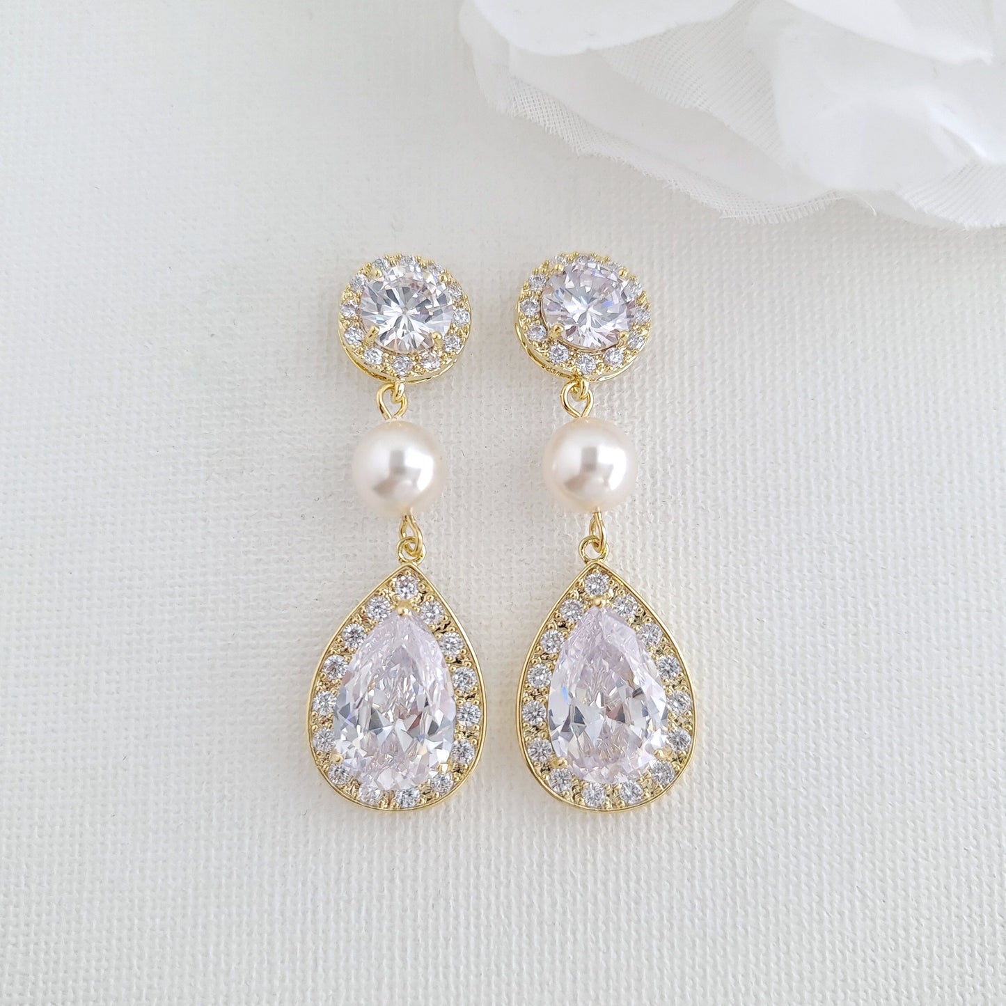 Pearl and Crystal Drop Earrings-Evita