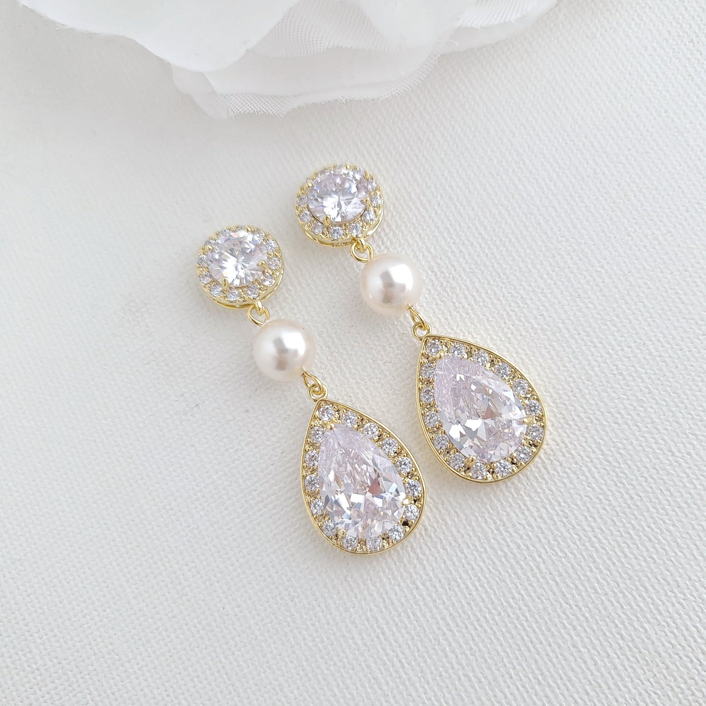 Pearl and Crystal Drop Earrings-Evita