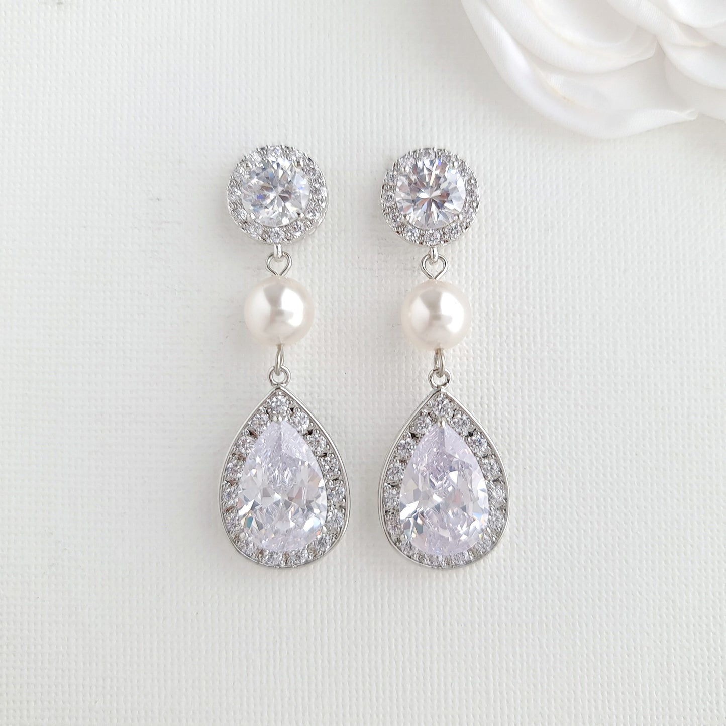 Pearl and Crystal Drop Earrings-Evita