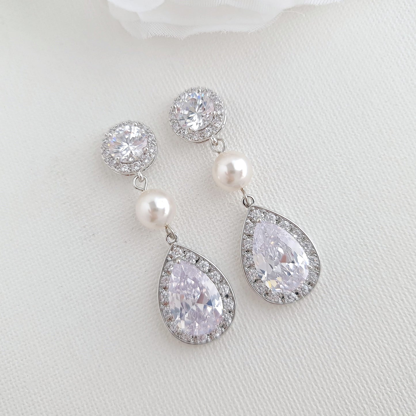 Pearl and Crystal Drop Earrings-Evita