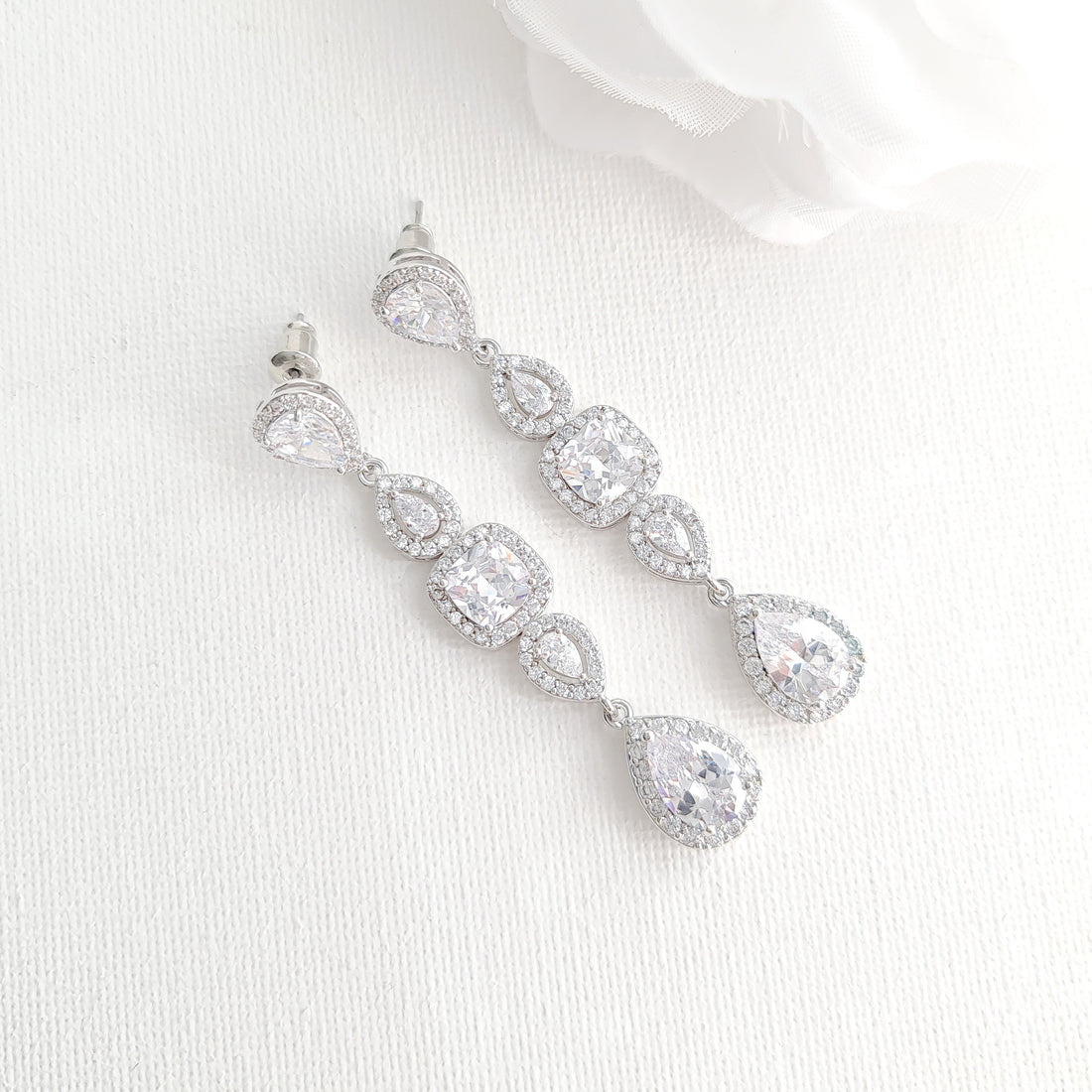 Long Bride Earrings in Rose Gold- Gianna
