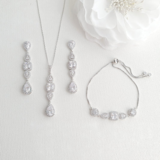 Long Pendant and Earrings with Matching Slider Bracelet Jewellery Set-Gianna