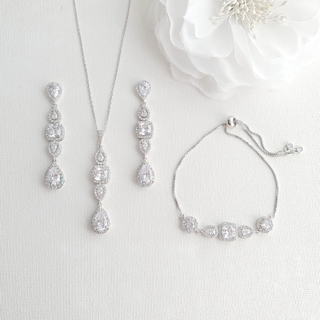 Long Pendant and Earrings with Matching Slider Bracelet Jewellery Set-Gianna
