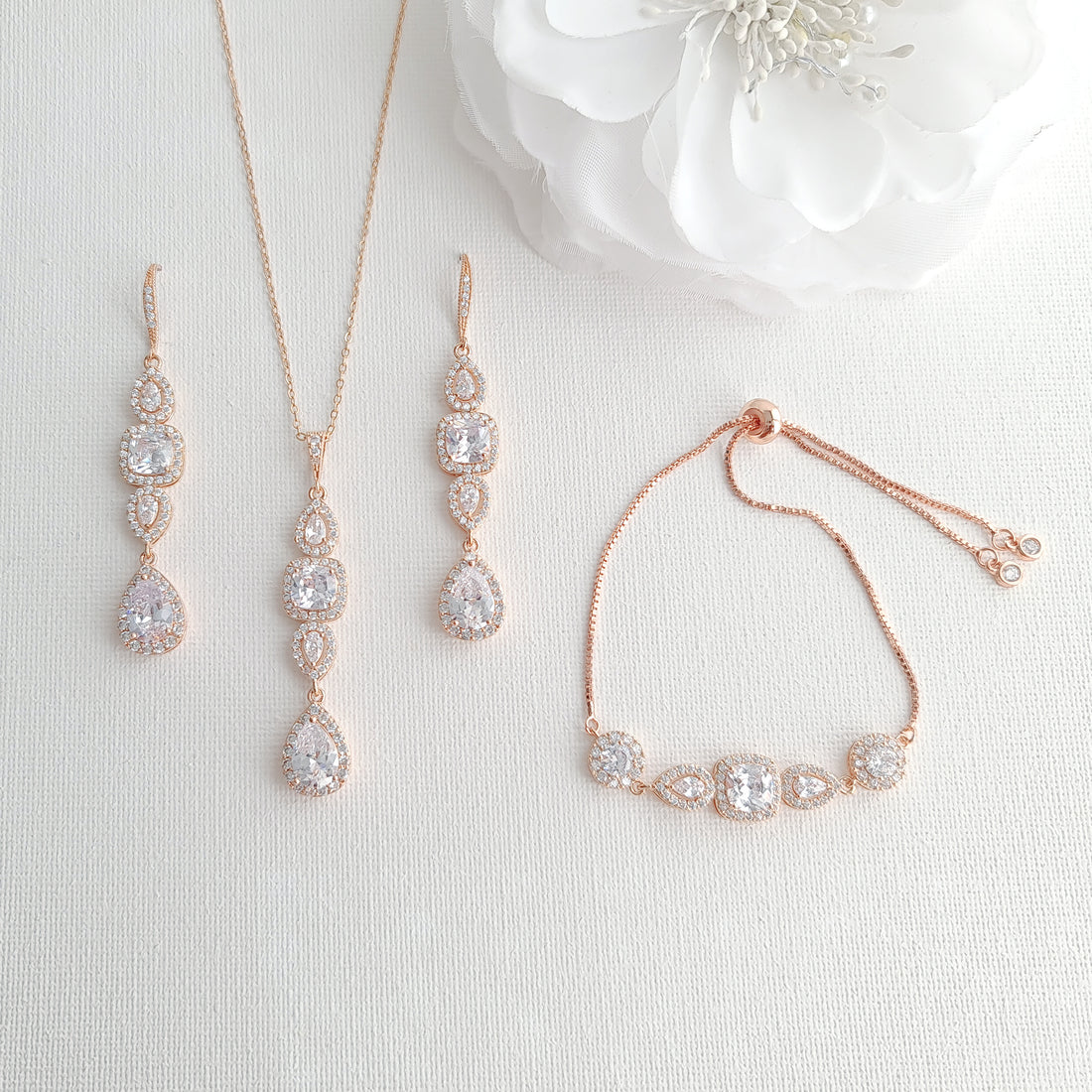Long Pendant and Earrings with Matching Slider Bracelet Jewellery Set-Gianna