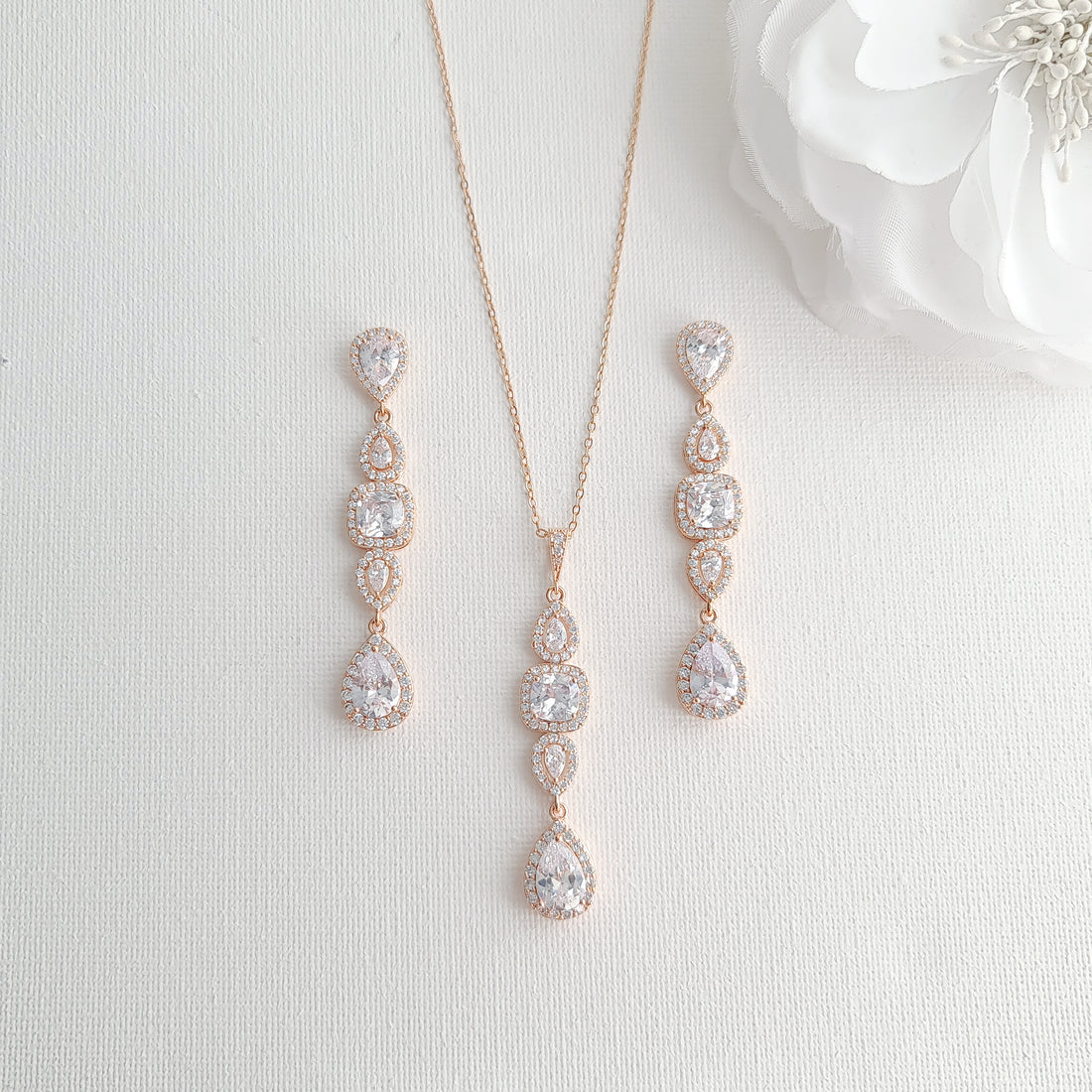 Long Pendant and Earrings with Matching Slider Bracelet Jewellery Set-Gianna