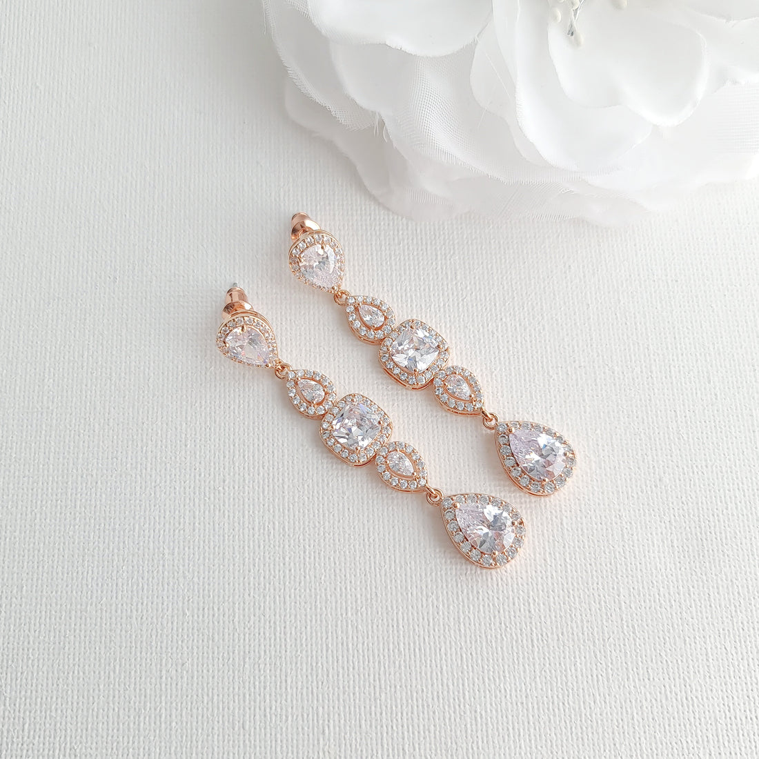 Long Cubic Zirconia Earrings for Weddings- Gianna