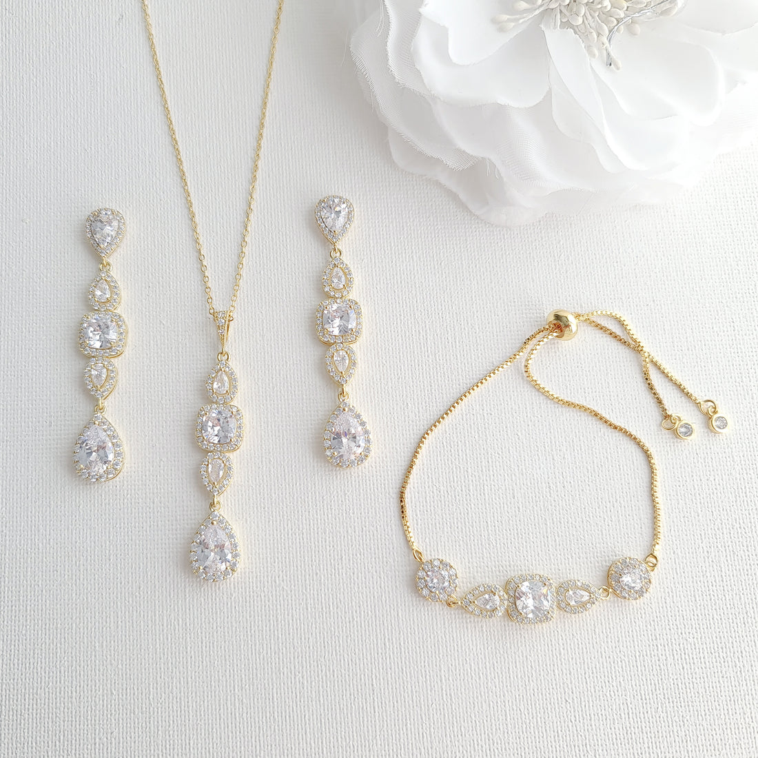 Long Pendant and Earrings with Matching Slider Bracelet Jewellery Set-Gianna