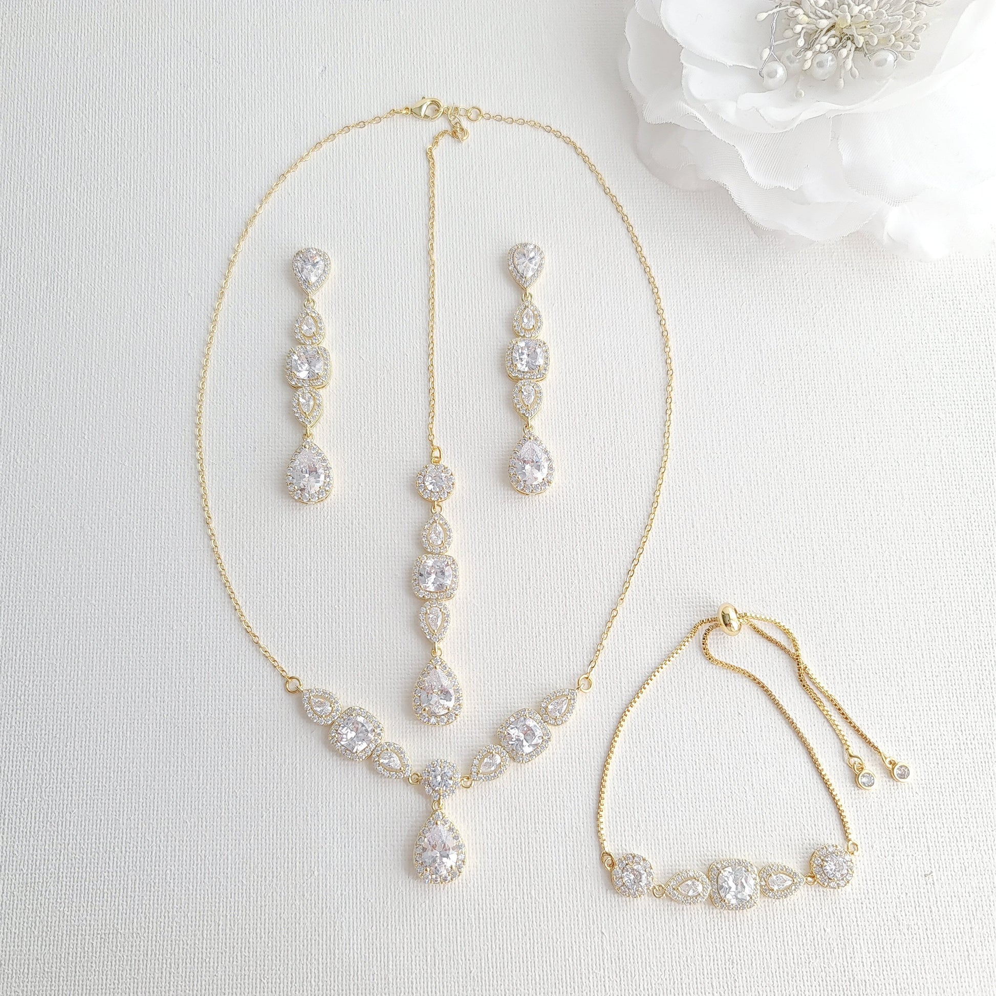 Piece Gold Jewellery Set For Brides-Gianna Gold 16' Inch Necklace only Without Backdrop Necklace Earrings+ Bracelet