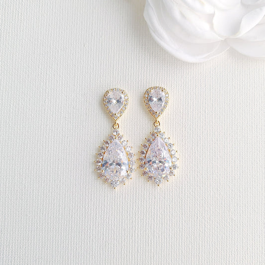 Gold Plated Teardrop Earrings for Brides & Women-Raya