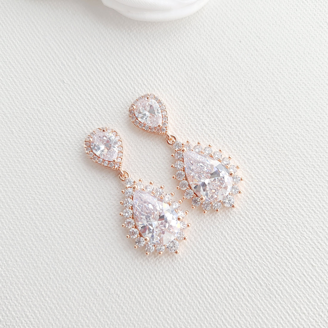 Teardrop Rose Gold Earrings For Weddings-Raya