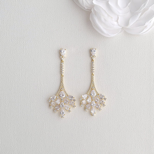 Gold Chandelier Drop Earrings for Weddings and Reception-Yana