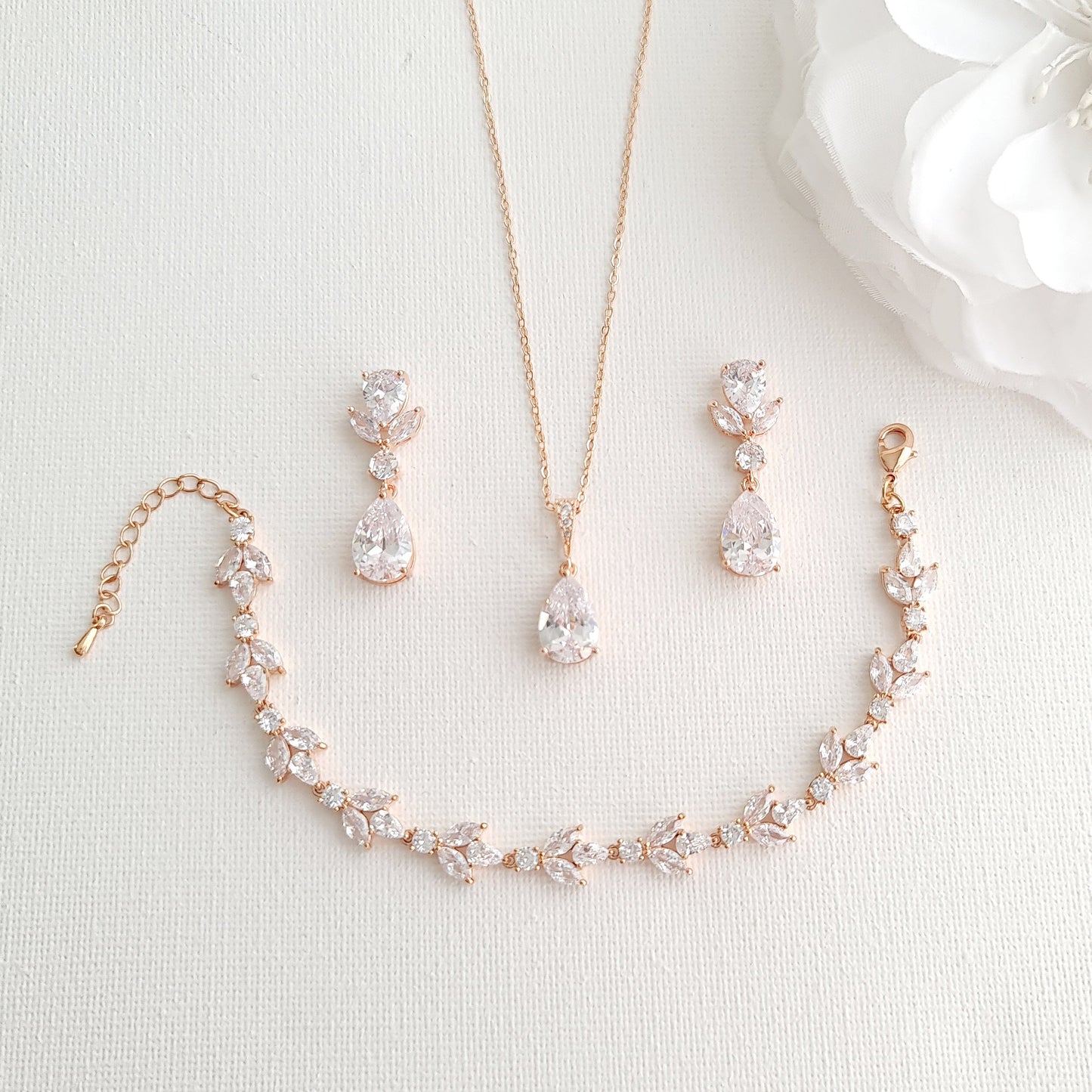 Yellow Gold Earrings Necklace and Bracelet Set for Wedding-Nicole