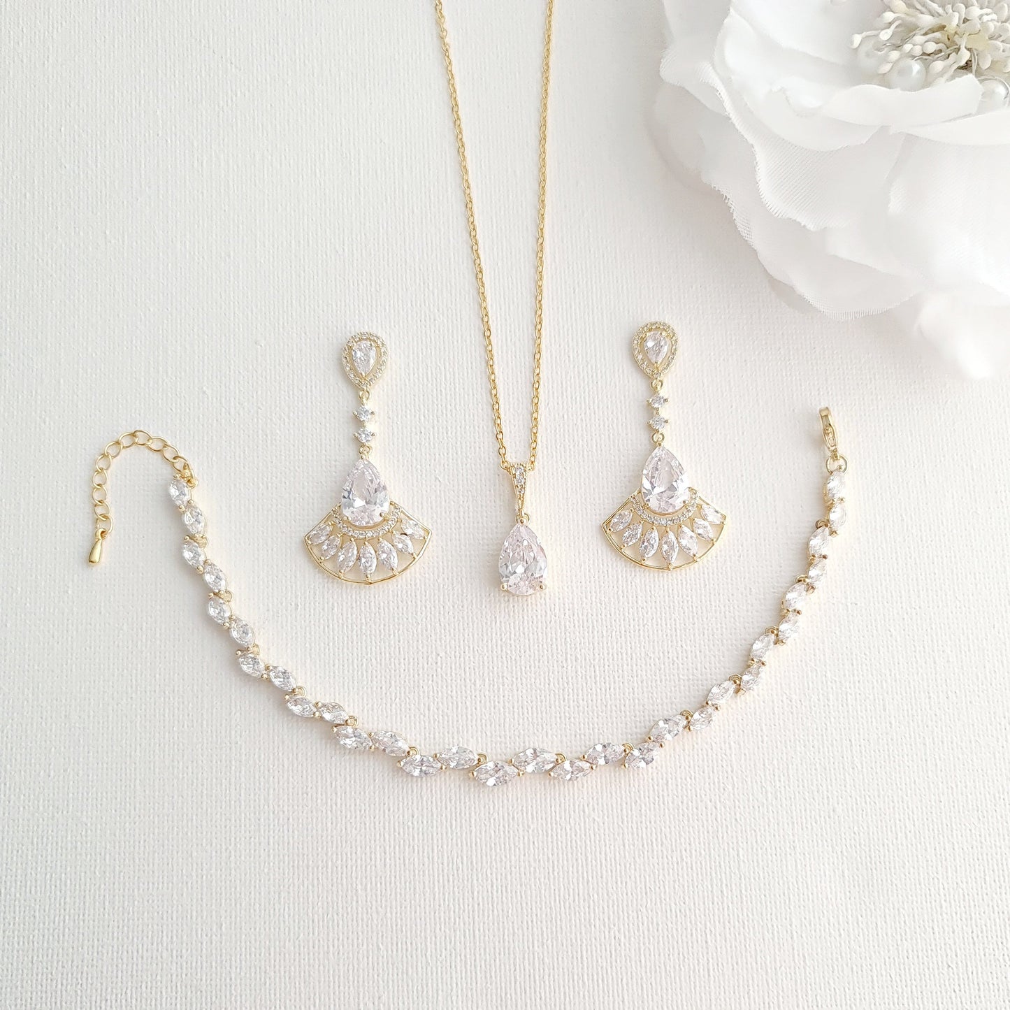 Gold and Cubic Zirconia Jewellery Set-Ilana