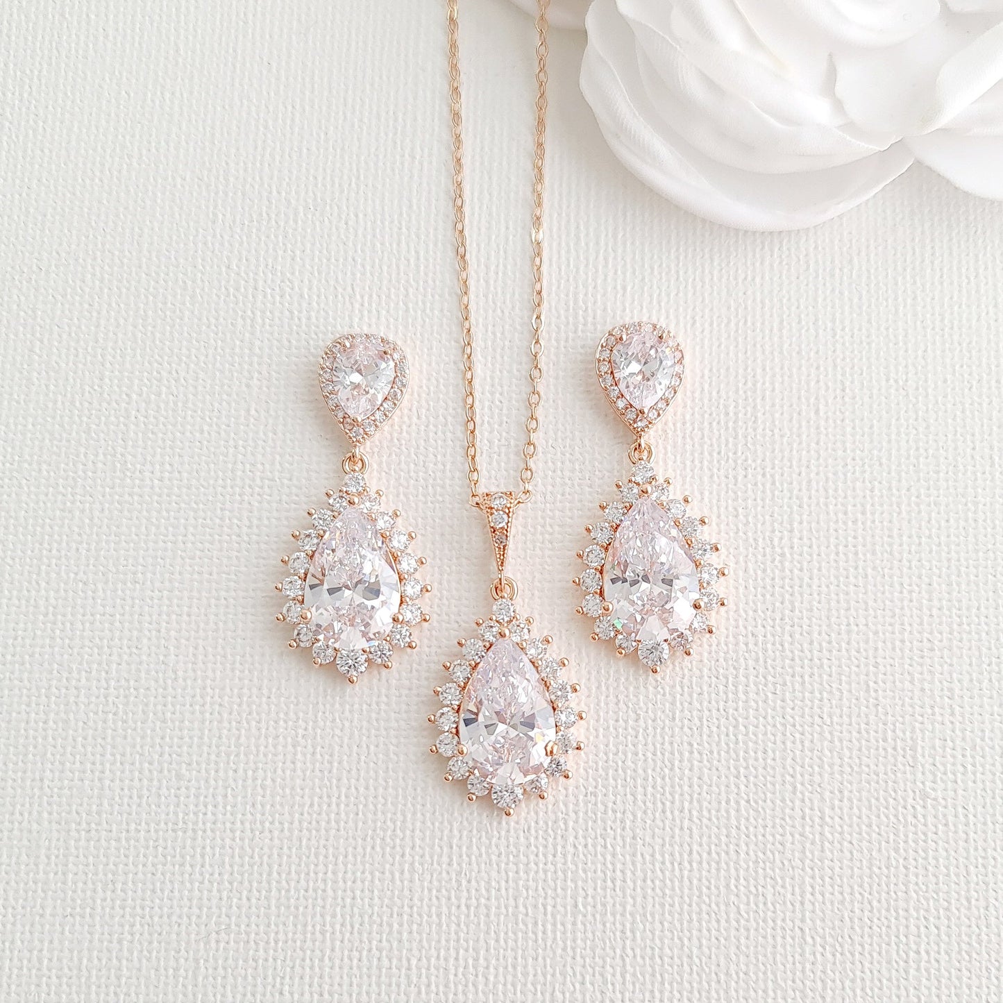 Wedding Jewellery Set in Rose Gold and Crystals-Raya