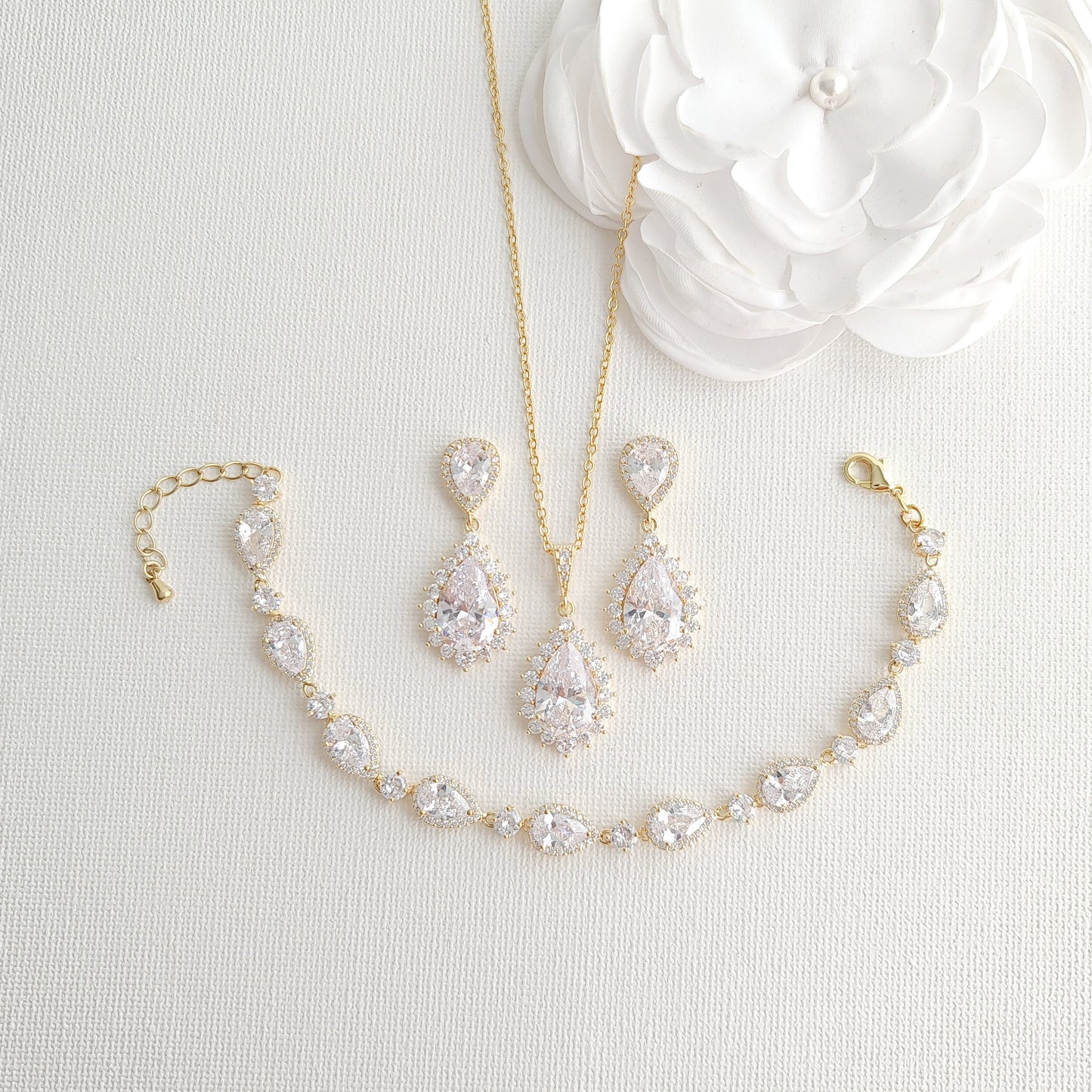 Wedding Jewellery Set in Rose Gold and Crystals-Raya