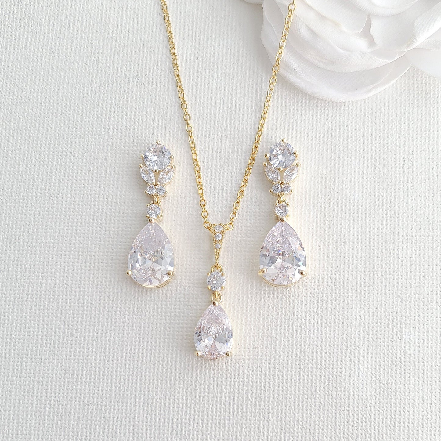 Pear Drop Earring Necklace Bracelet Set-Mary