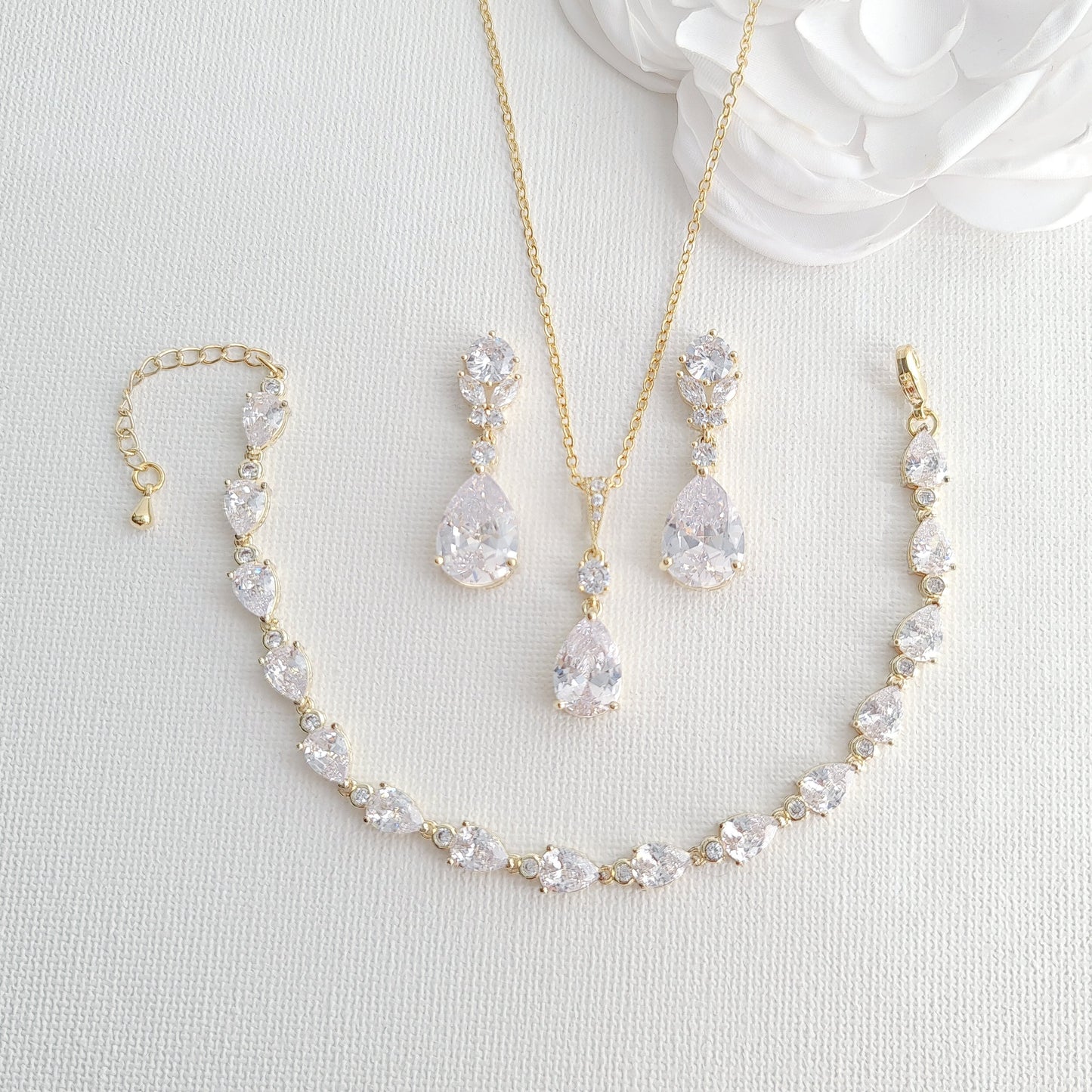 Pear Drop Earring Necklace Bracelet Set-Mary