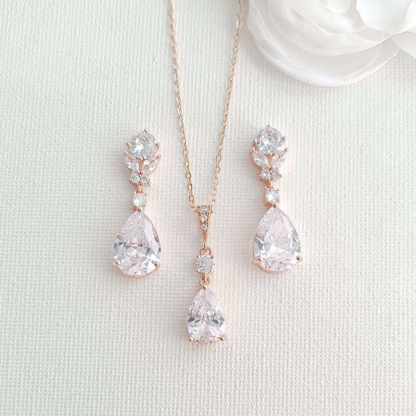 Pear Drop Earring Necklace Bracelet Set-Mary