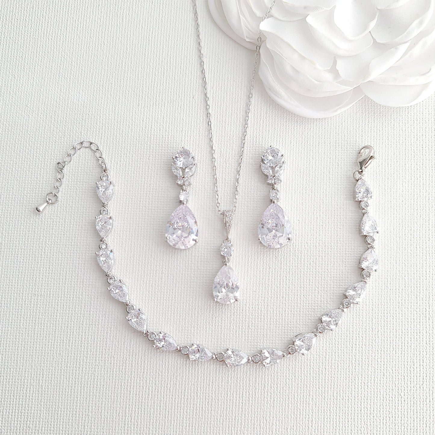 Pear Drop Earring Necklace Bracelet Set-Mary