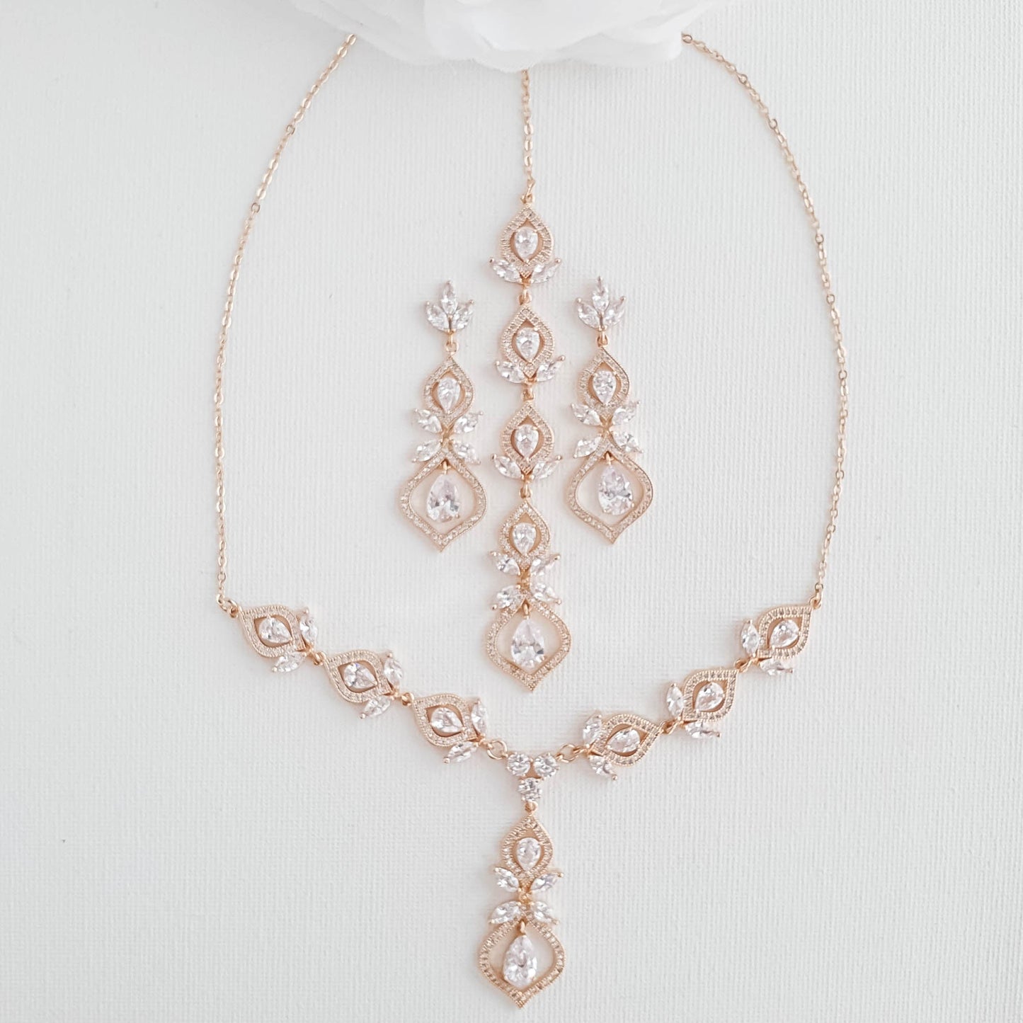 Gold Back Necklace and Earrings Bridal Jewellery Set-Meghan