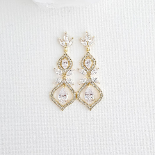 Gold Back Necklace and Earrings Bridal Jewellery Set-Meghan