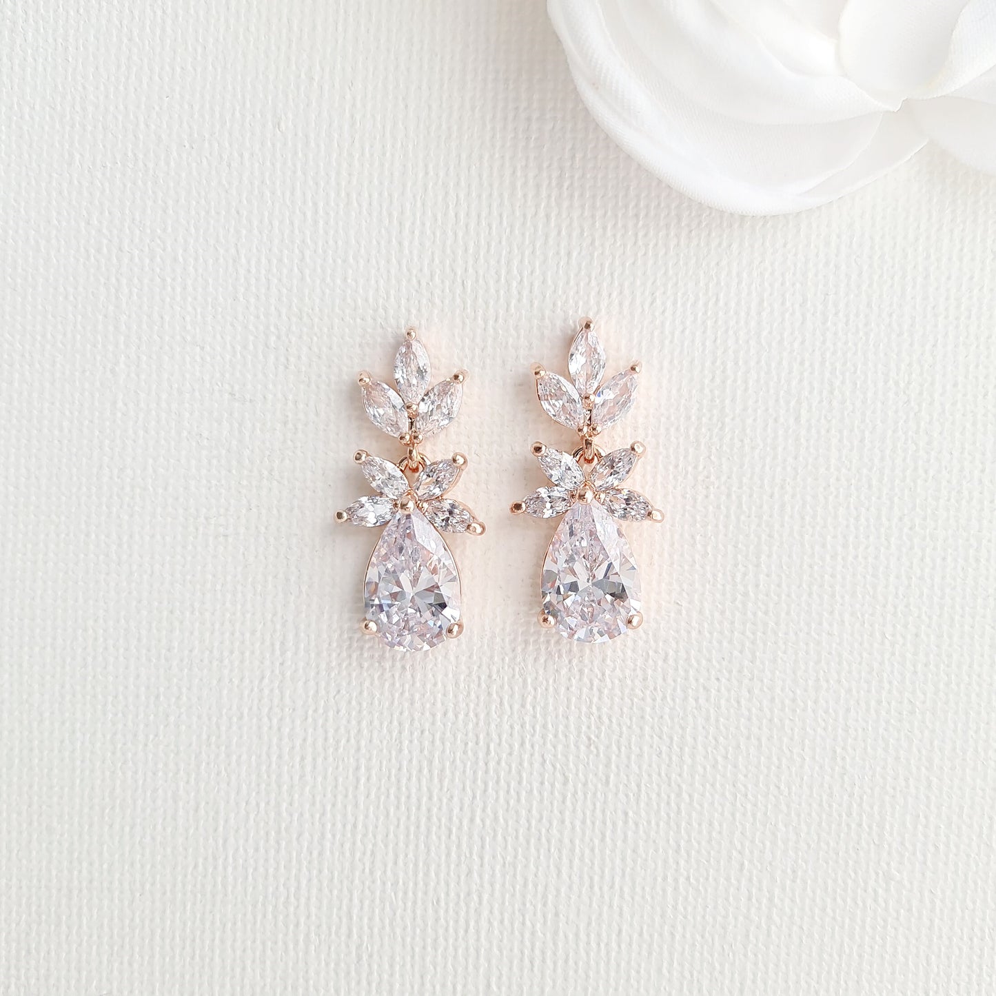 Simple Rose Gold Wedding Necklace and Earrings Set- Stella