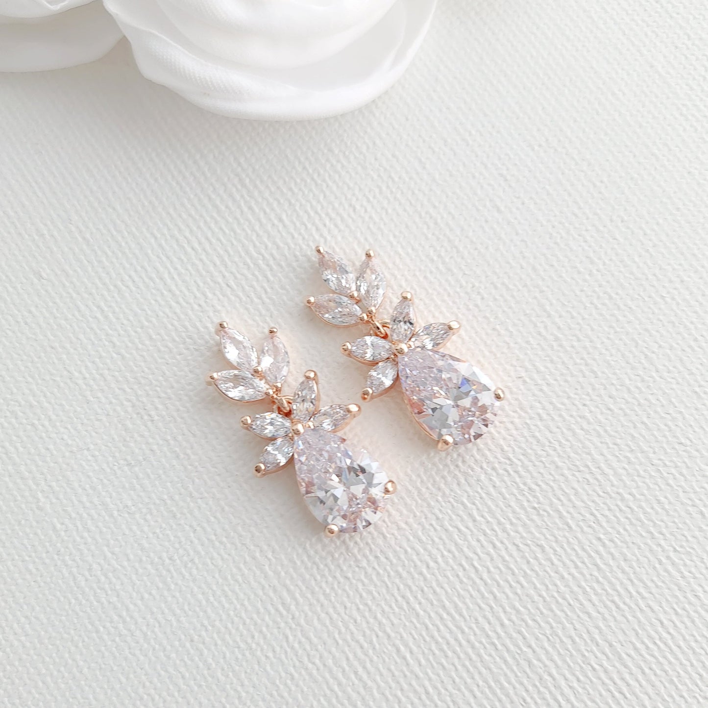 Simple Leaf Bridal Earrings and Necklace Set with Short Backdrop-Stella