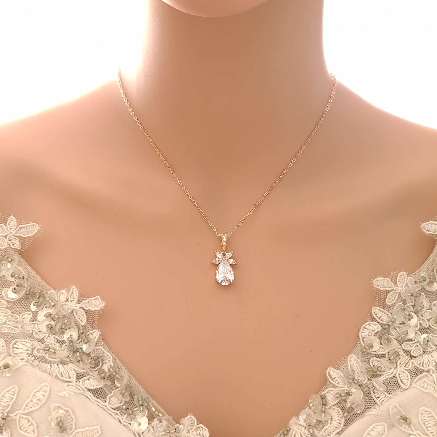 Simple Rose Gold Wedding Necklace and Earrings Set- Stella