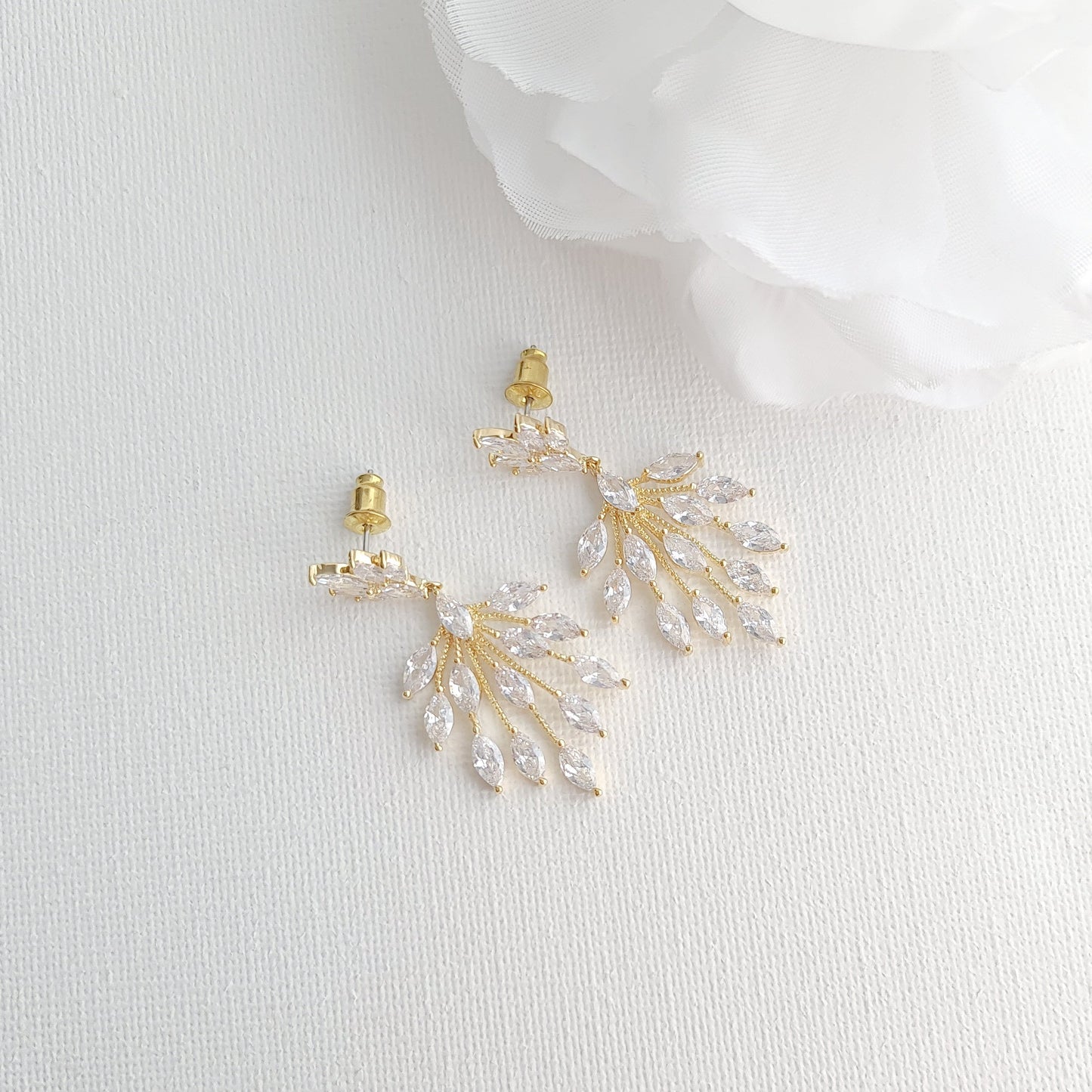 Tiny Leaf Chandelier Earrings in Gold For Brides-Belle