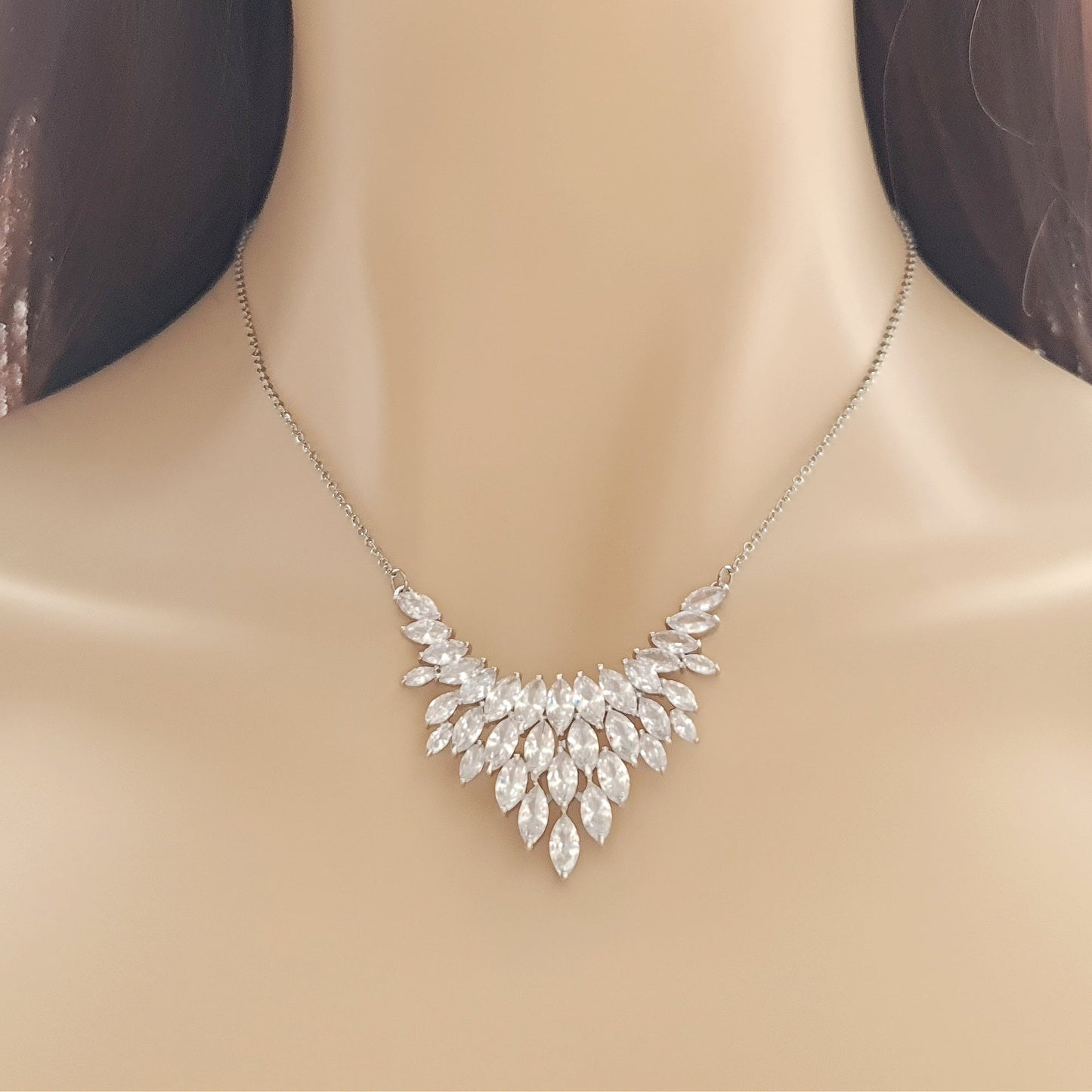 V Shaped Marquise Cluster Pendant Necklace in Rose Gold-Belle