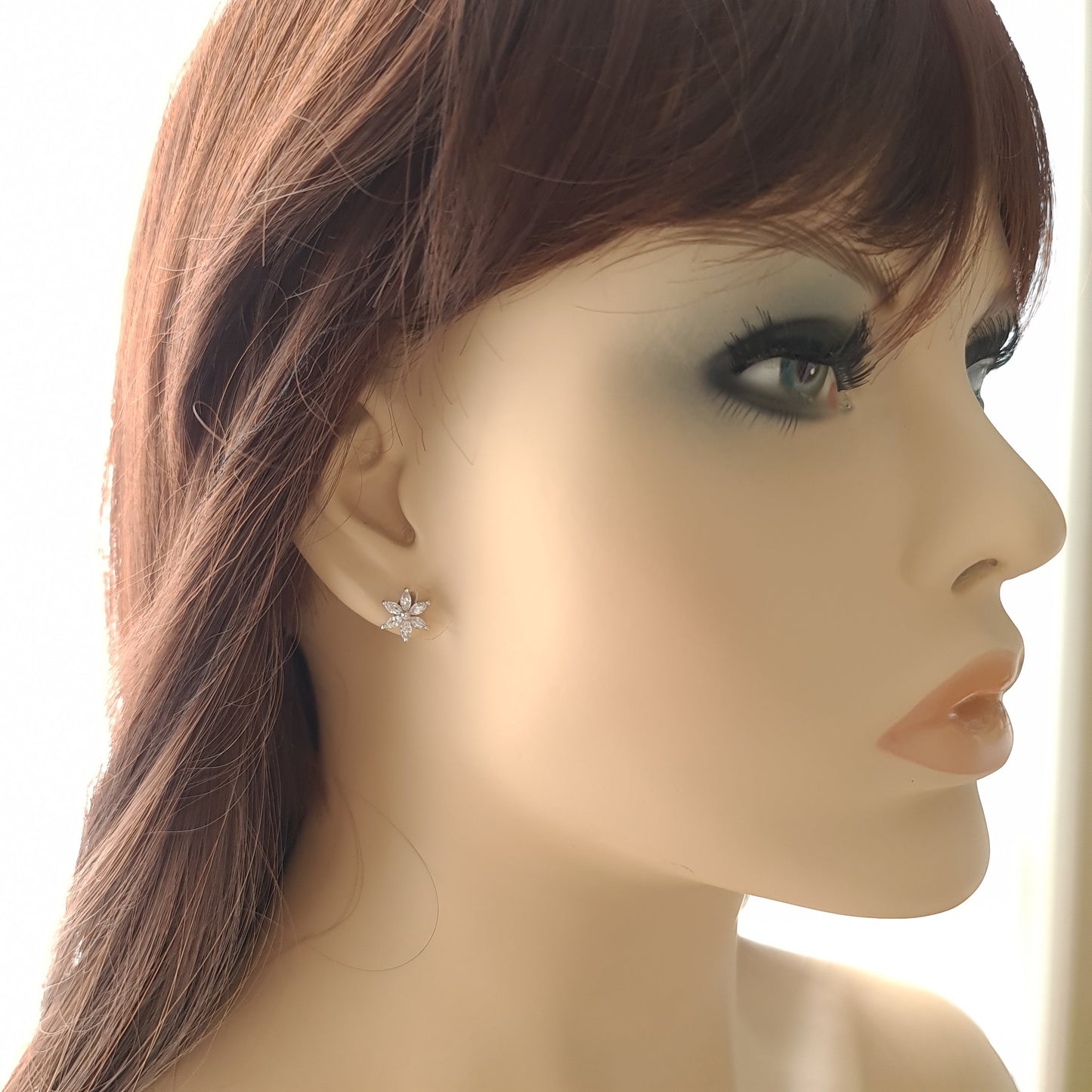 Gold and CZ Flower Stud Earrings-Trisha