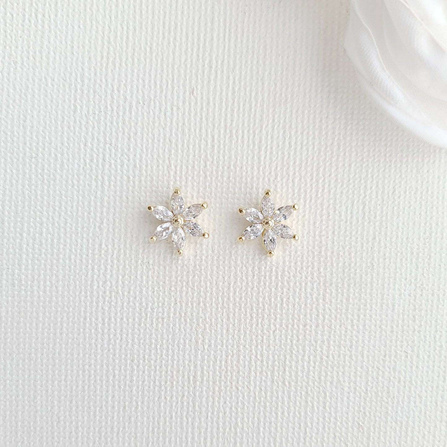 Petite Rose Gold Flower Earrings-Trisha