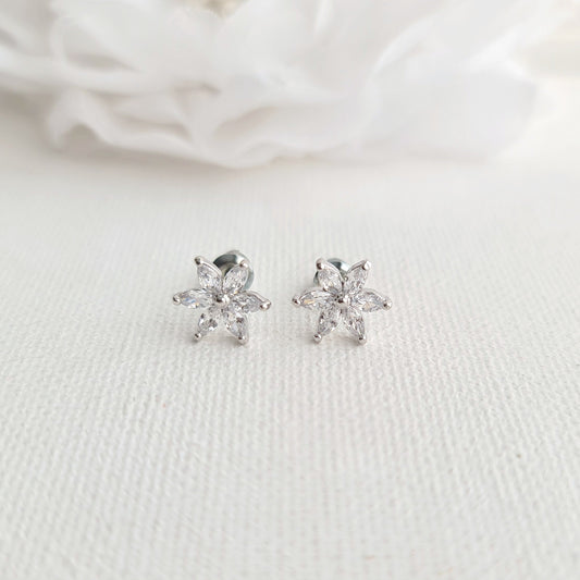 Small Flower Stud Earrings for Wedding & Flower Girls - Trisha