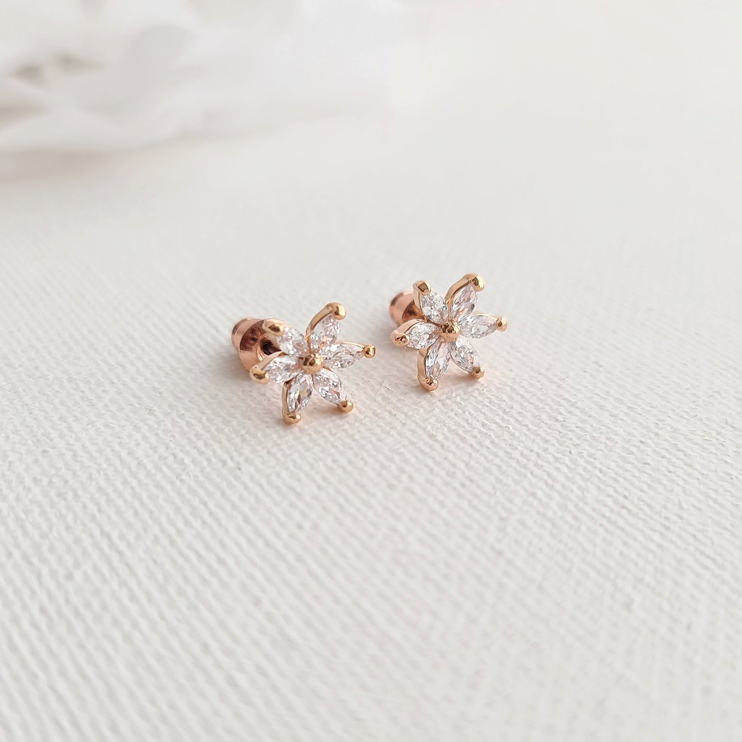 Petite Rose Gold Flower Earrings-Trisha