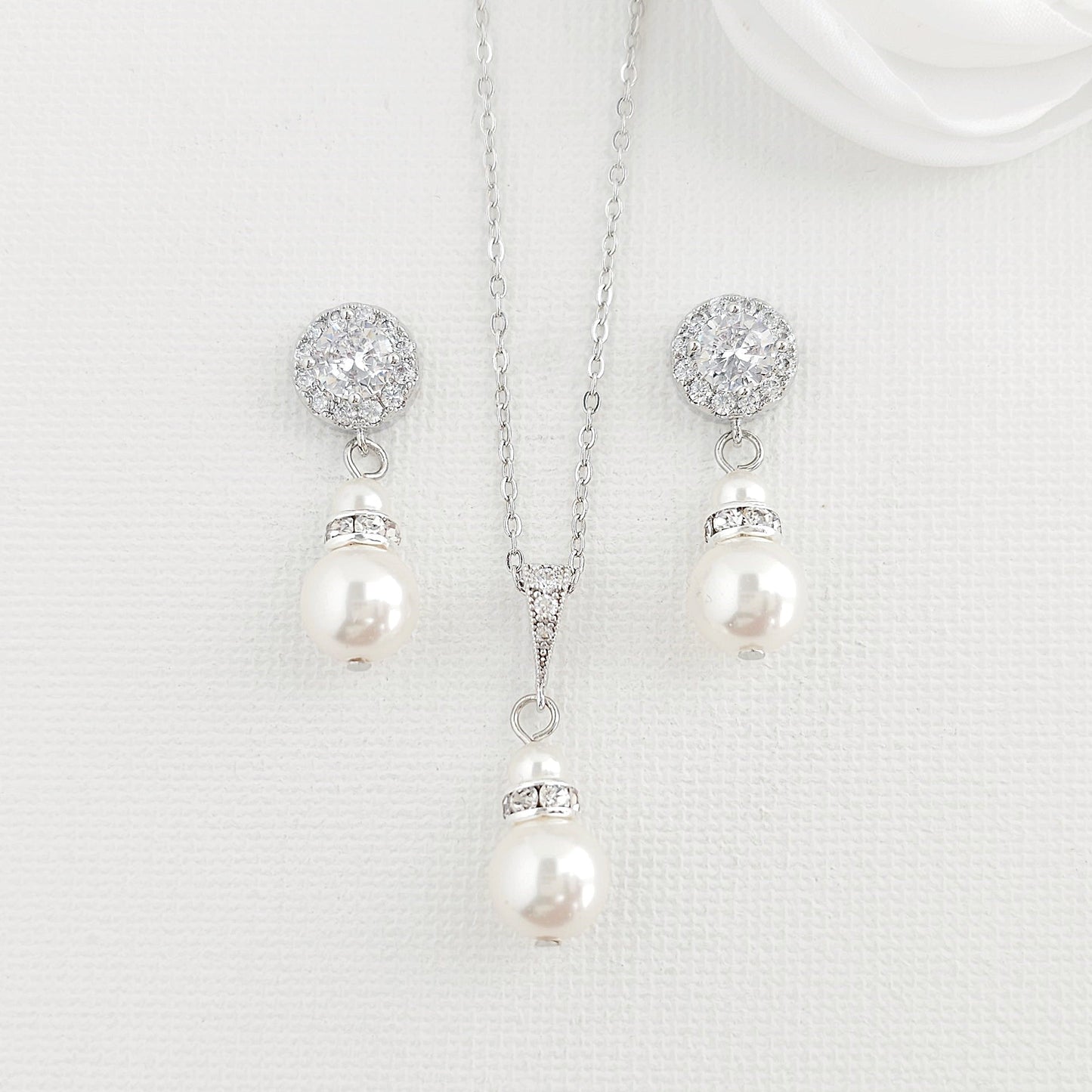 Simple Pearl Jewellery Set for Brides and Bridal Party-AVA