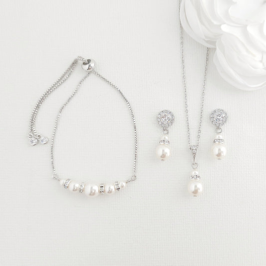 Simple Pearl Jewellery Set for Brides and Bridal Party-AVA