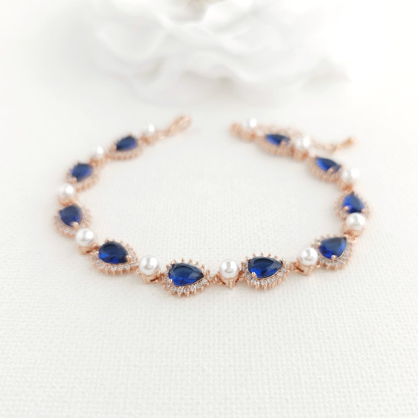 Something Blue Wedding Bracelet with Pearls and Gold-Aoi