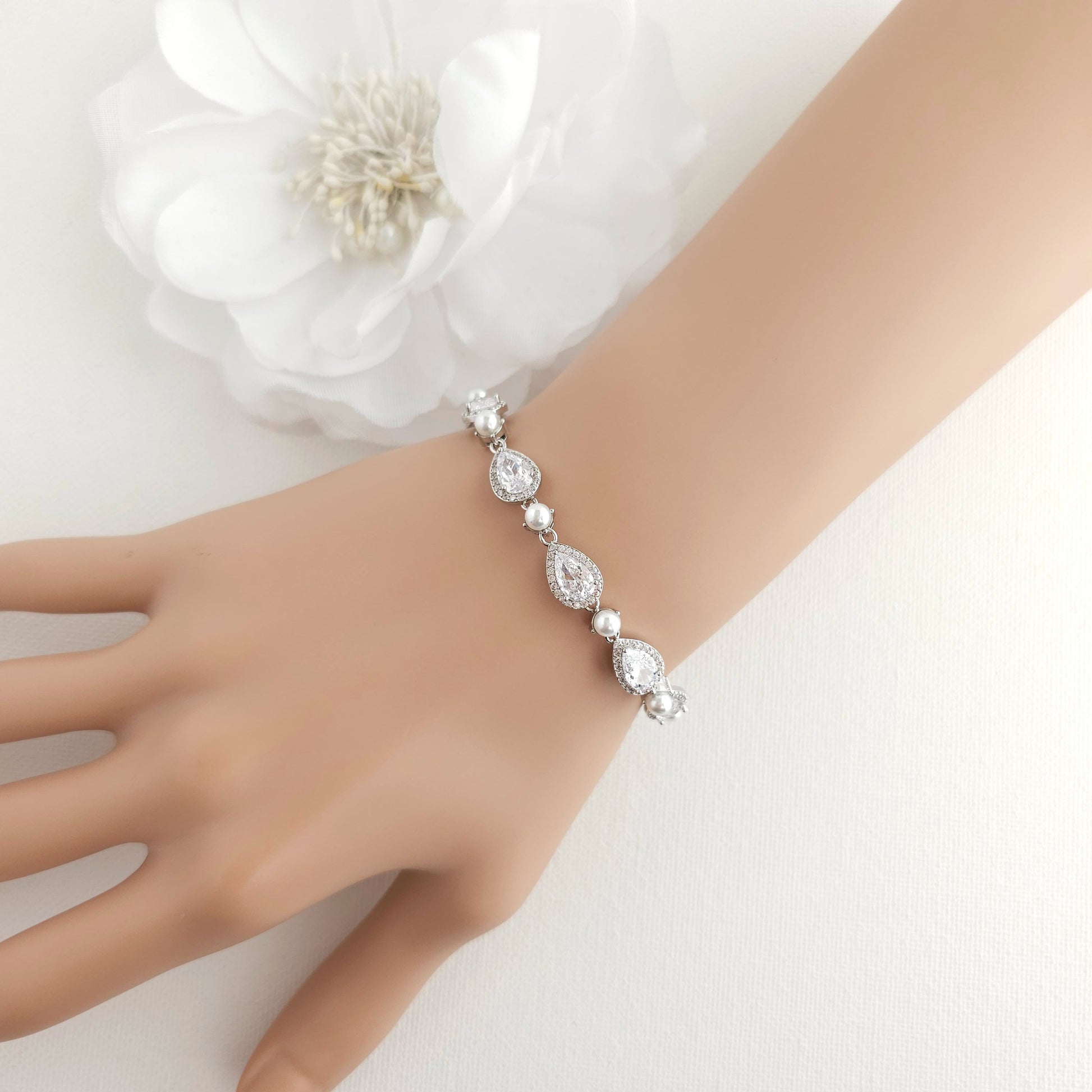 Silver Bracelet with Pearls-Emma Silver