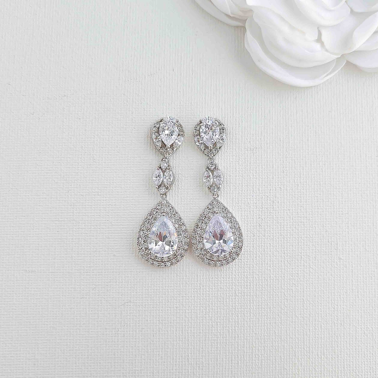 CZ Teardrop Dangling Earrings for Brides-Alba