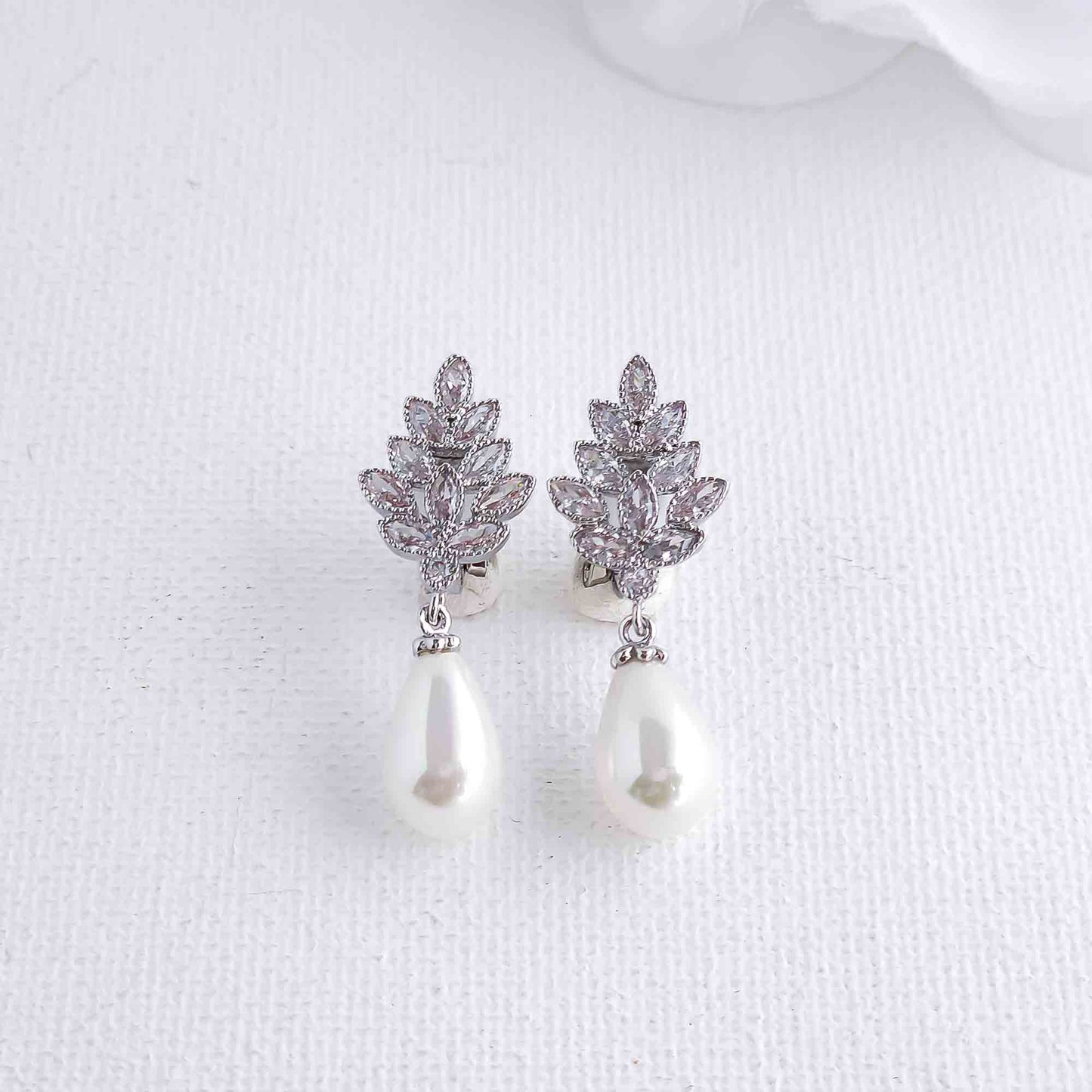 Wedding Clip on Earrings with Teardrop Pearls-Becca