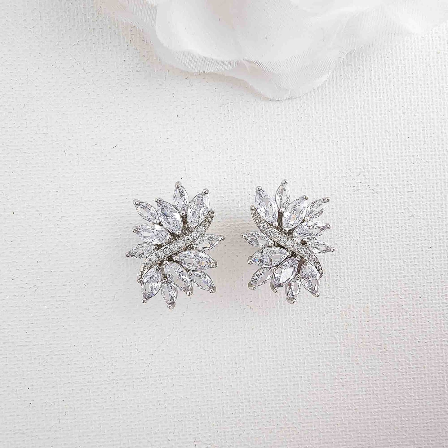 Sliver Clip-On Stud Earrings for Brides-Brooklyn