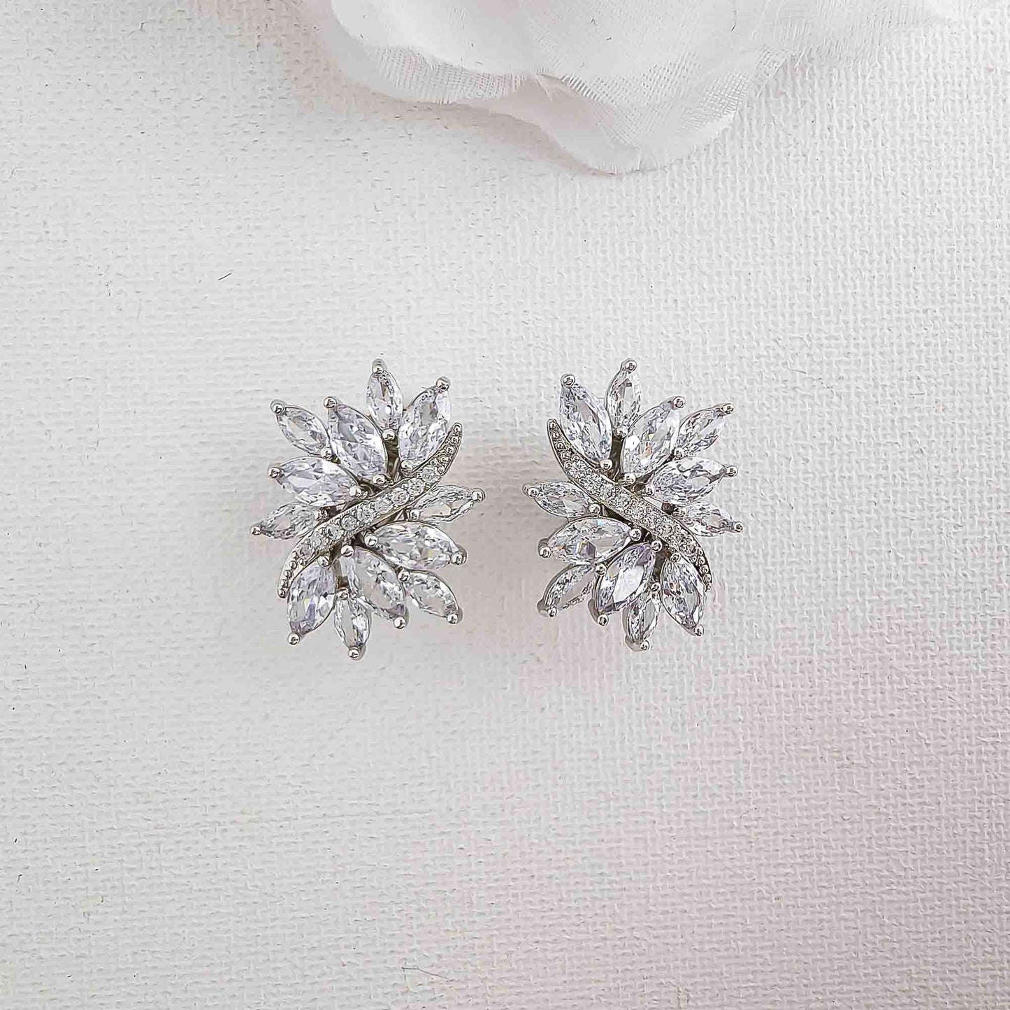 Sliver Clip-On Stud Earrings for Brides-Brooklyn