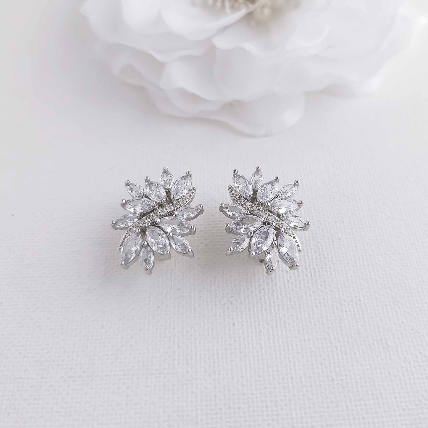 Sliver Clip-On Stud Earrings for Brides-Brooklyn