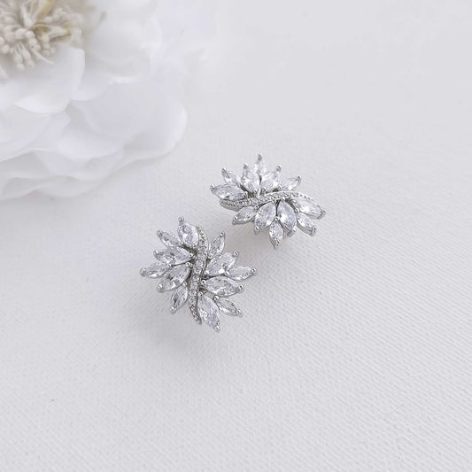 Sliver Clip-On Stud Earrings for Brides-Brooklyn