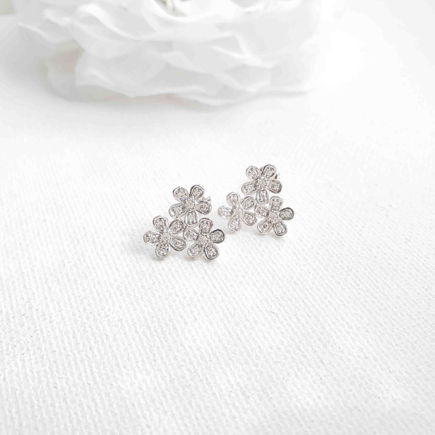 Silver Flower Stud Earrings-Charlotte