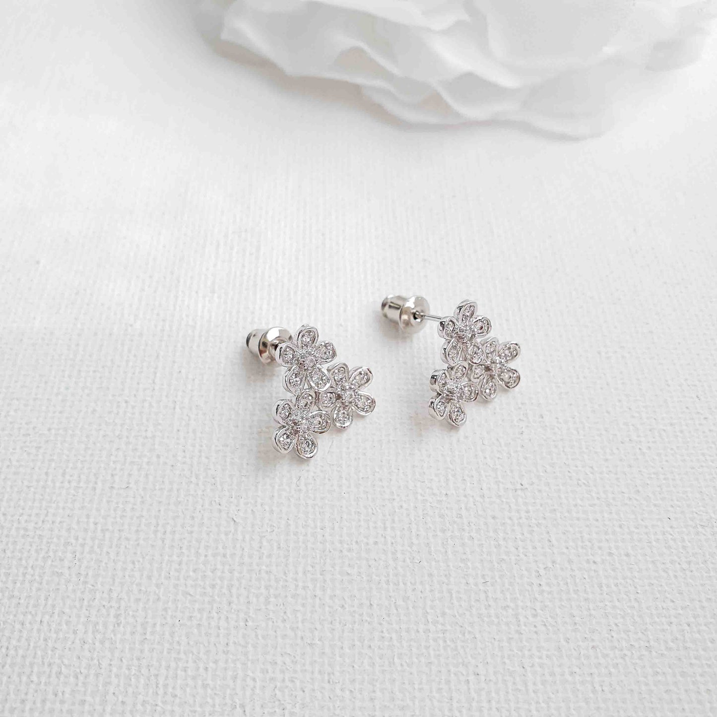 Silver Flower Stud Earrings-Charlotte
