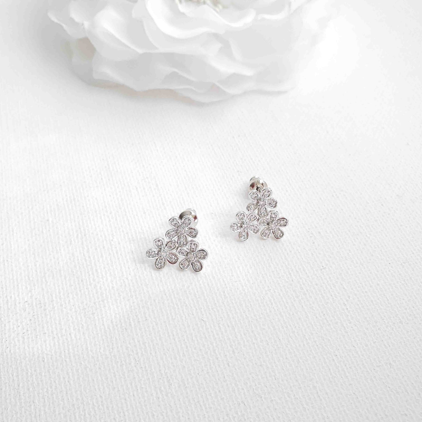 Silver Flower Stud Earrings-Charlotte